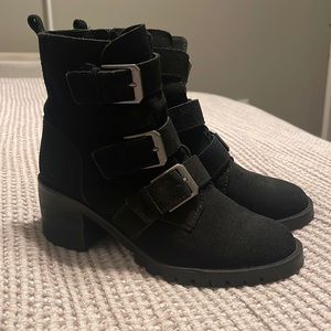 Crown vintage black suede buckle bootie